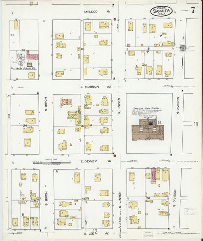 Sanborn Fire Insurance Map from Sapulpa, Creek County, Oklahoma (1920), Sheet #0007 - Complete Map Set gallery image, historic Sanborn map, vintage wall art, Oklahoma Oklahoma