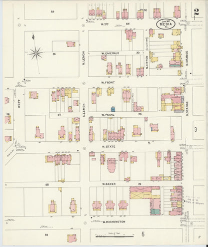 Sanborn Fire Insurance Map from Media, Delaware County, Pennsylvania (1907), Sheet #0002 - Historic Sanborn Fire Insurance Map Print, vintage old map wall art, antique decor, genealogy gift, Pennsylvania Pennsylvania map
