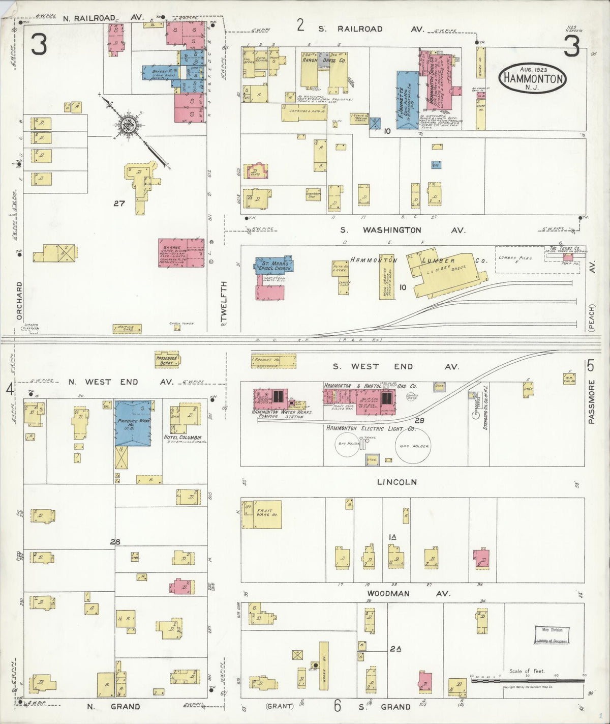 Sanborn Fire Insurance Map from Hammonton, Atlantic County, New Jersey (1923), Sheet #0003 - Complete Map Set gallery image, historic Sanborn map, vintage wall art, New Jersey New Jersey