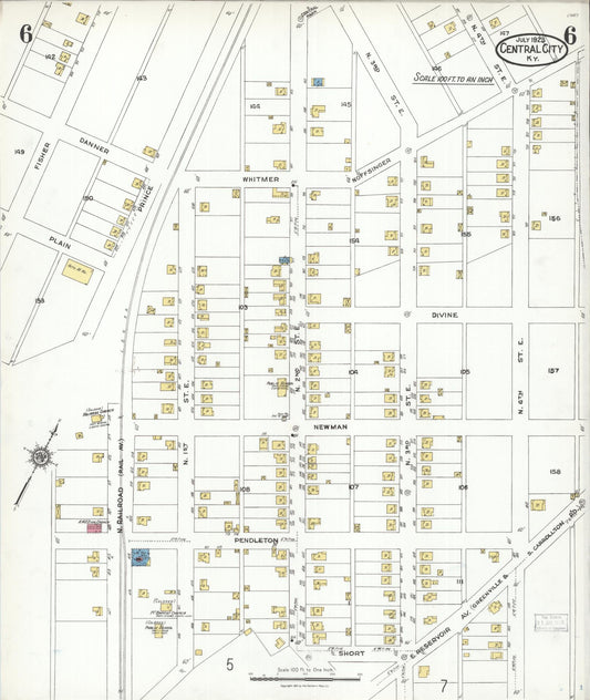 Sanborn Fire Insurance Map from Central City, Mublenberg County, Kentucky (1923), Sheet #0006 - Historic Sanborn Fire Insurance Map Print, vintage old map wall art, antique decor, genealogy gift, Kentucky Kentucky map