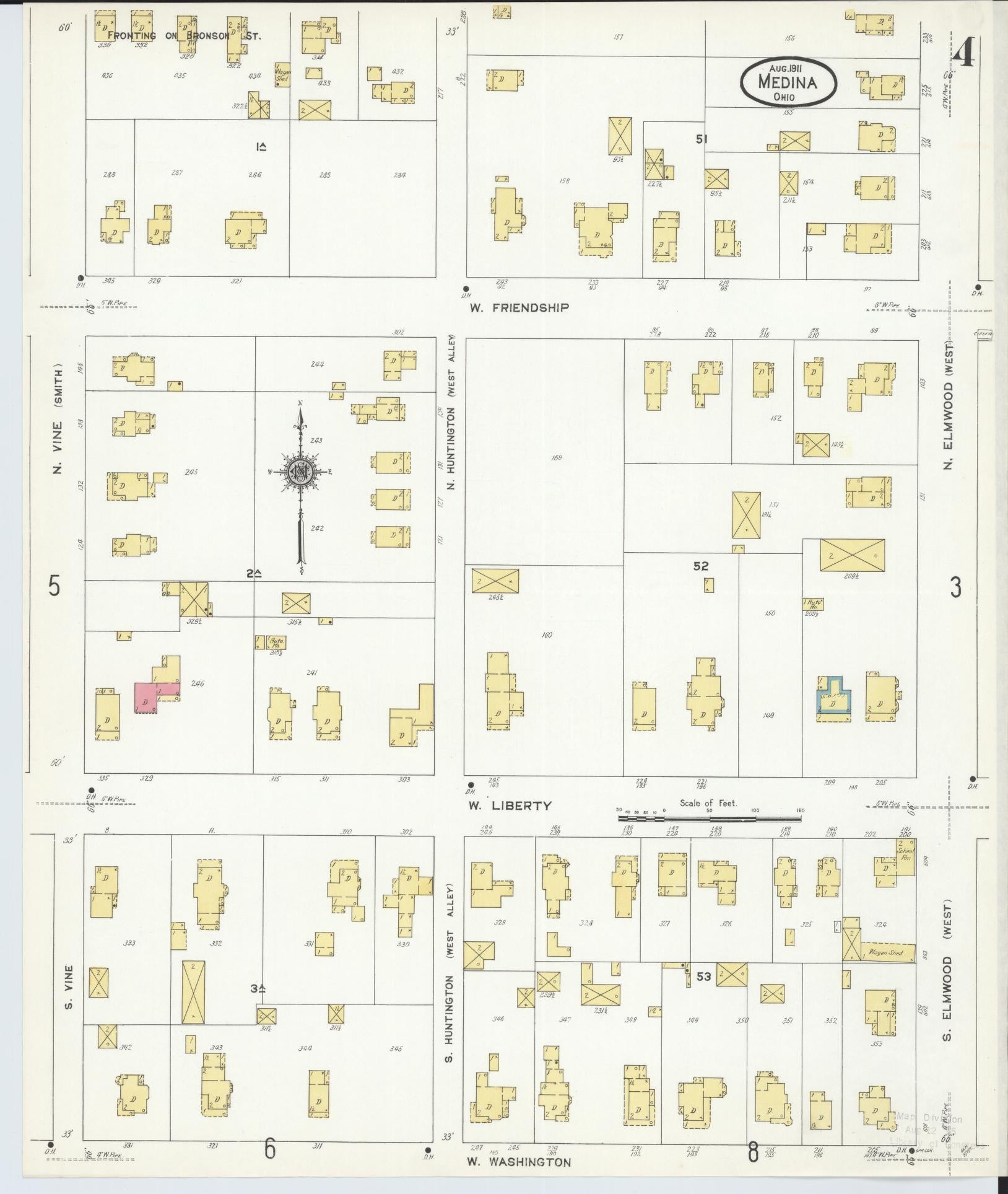 Sanborn Fire Insurance Map from Medina, Medina County, Ohio (1911), Sheet #0004 - Historic Sanborn Fire Insurance Map Print, vintage old map wall art, antique decor, genealogy gift, Ohio Ohio map