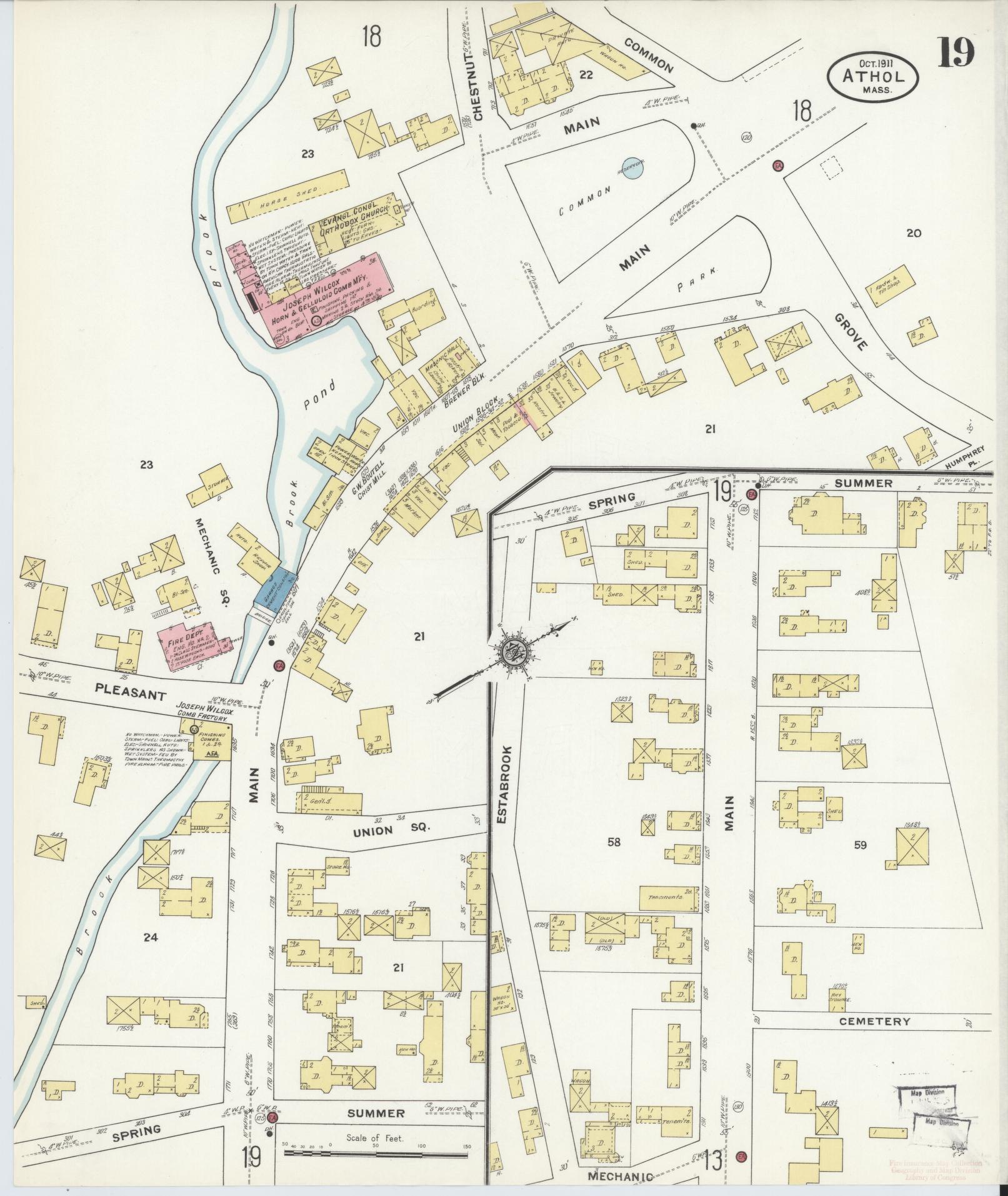 Sanborn Fire Insurance Map from Athol, Worcester County, Massachusetts (1911), Sheet #0019 - Historic Sanborn Fire Insurance Map Print, vintage old map wall art, antique decor, genealogy gift, Massachusetts Massachusetts map