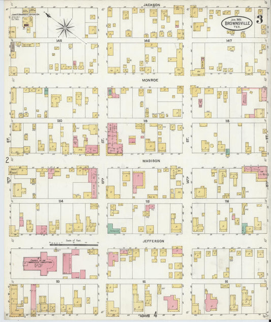 Sanborn Fire Insurance Map from Brownsville, Cameron County, Texas (1906), Sheet #0003 - Historic Sanborn Fire Insurance Map Print, vintage old map wall art, antique decor, genealogy gift, Texas Texas map