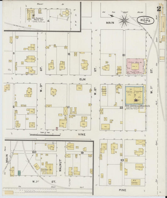 Sanborn Fire Insurance Map from Hope, Hempstead County, Arkansas (1890), Sheet #0002 - Historic Sanborn Fire Insurance Map Print, vintage old map wall art, antique decor, genealogy gift, Arkansas Arkansas map