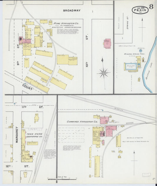 Sanborn Fire Insurance Map from Pekin, Tazewell County, Illinois (1892), Sheet #0008 - Historic Sanborn Fire Insurance Map Print, vintage old map wall art, antique decor, genealogy gift, Illinois Illinois map