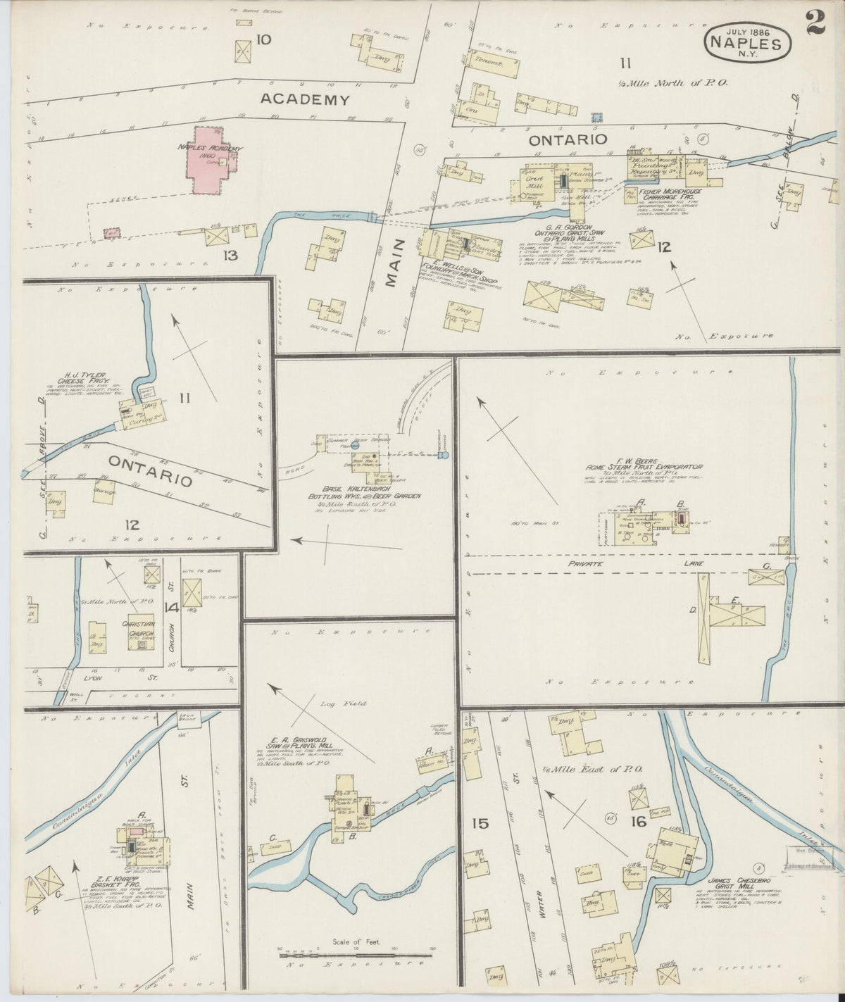 Sanborn Fire Insurance Map from Naples, Ontario County, New York (1886), Sheet #0002 - Complete Map Set gallery image, historic Sanborn map, vintage wall art, New York New York