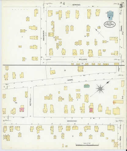 Sanborn Fire Insurance Map from Greene, Chenango County, New York (1908), Sheet #0003 - Complete Map Set gallery image, historic Sanborn map, vintage wall art, New York New York