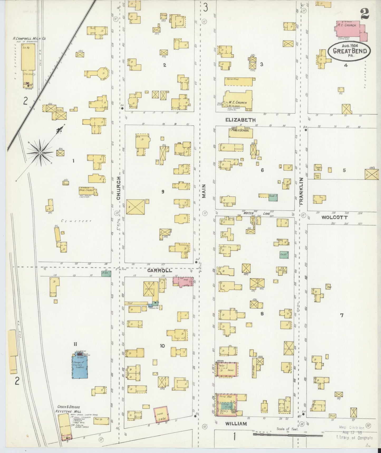 Sanborn Fire Insurance Map from Great Bend, Susquehanna County, Pennsylvania (1904), Sheet #0002 - Historic Sanborn Fire Insurance Map Print, vintage old map wall art, antique decor, genealogy gift, Pennsylvania Pennsylvania map