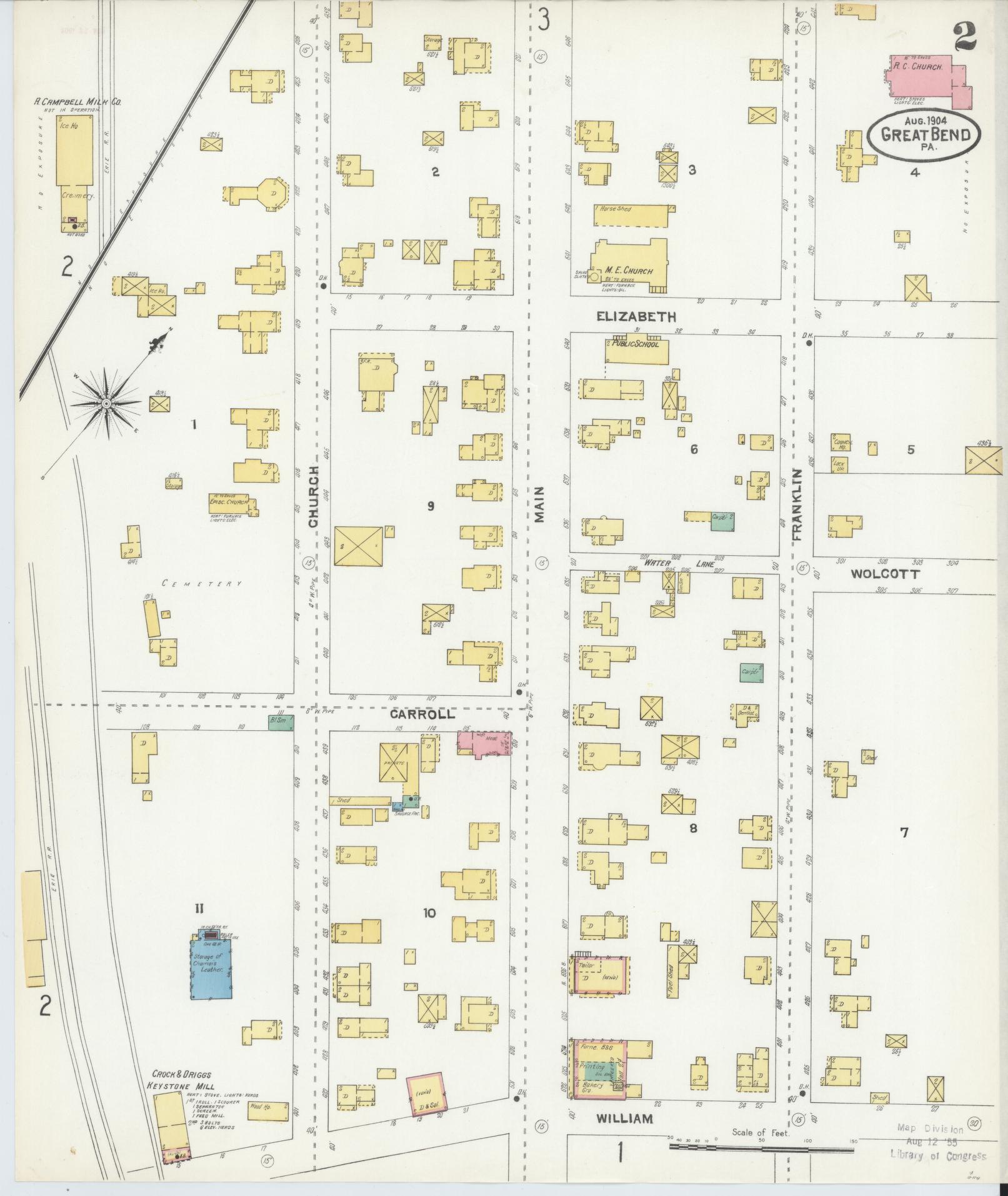 Sanborn Fire Insurance Map from Great Bend, Susquehanna County, Pennsylvania (1904), Sheet #0002 - Historic Sanborn Fire Insurance Map Print, vintage old map wall art, antique decor, genealogy gift, Pennsylvania Pennsylvania map