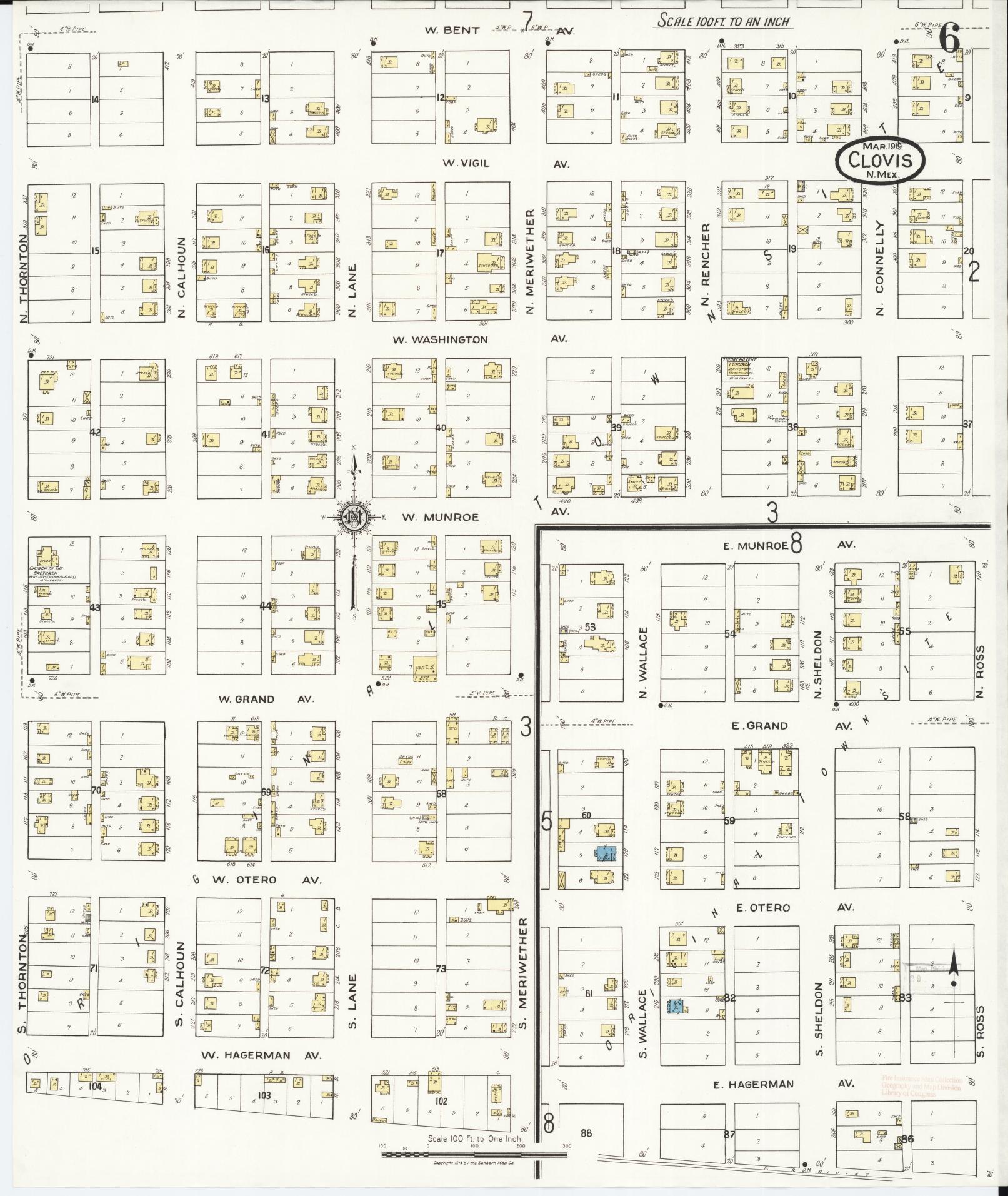 Sanborn Fire Insurance Map from Clovis, Curry County, New Mexico (1919), Sheet #0006 - Historic Sanborn Fire Insurance Map Print, vintage old map wall art, antique decor, genealogy gift, New Mexico New Mexico map