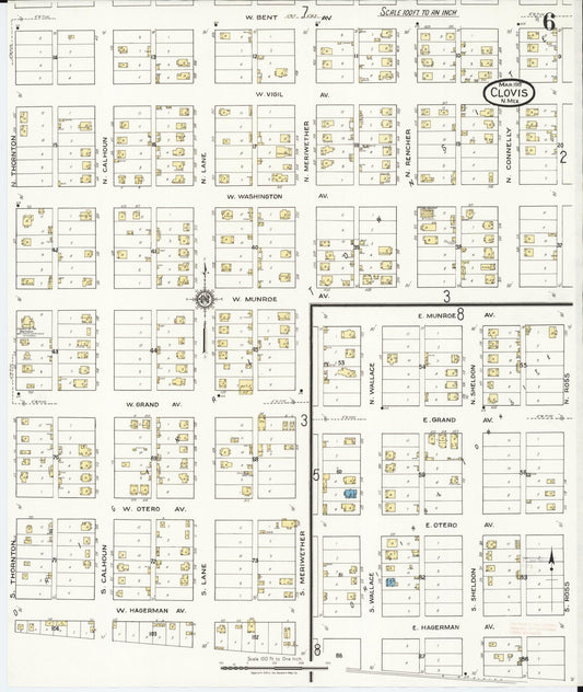 Sanborn Fire Insurance Map from Clovis, Curry County, New Mexico (1919), Sheet #0006 - Historic Sanborn Fire Insurance Map Print, vintage old map wall art, antique decor, genealogy gift, New Mexico New Mexico map