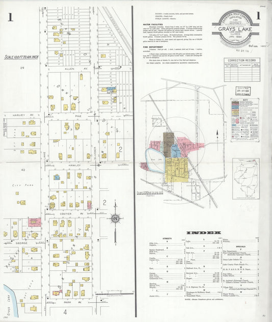Sanborn Fire Insurance Map from Grays Lake, Lake County, Illinois (1934), Sheet #0001 - Historic Sanborn Fire Insurance Map Print, vintage old map wall art, antique decor, genealogy gift, Illinois Illinois map