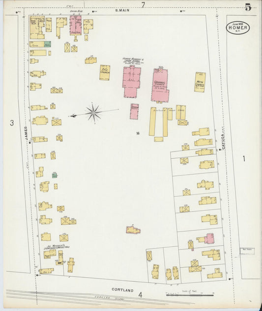 Sanborn Fire Insurance Map from Homer, Cortland County, New York (1898), Sheet #0005 - Historic Sanborn Fire Insurance Map Print, vintage old map wall art, antique decor, genealogy gift, New York New York map