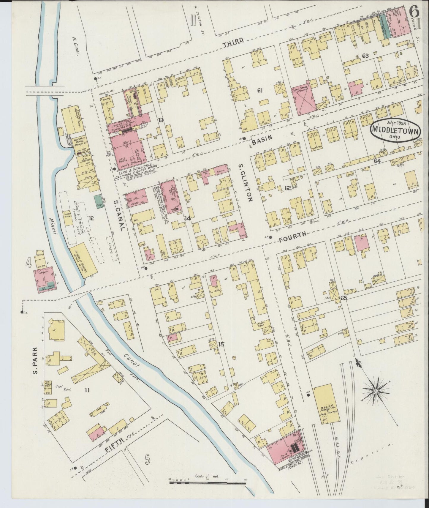 Sanborn Fire Insurance Map from Middletown, Butler County, Ohio (1895), Sheet #0006 - Historic Sanborn Fire Insurance Map Print, vintage old map wall art, antique decor, genealogy gift, Ohio Ohio map