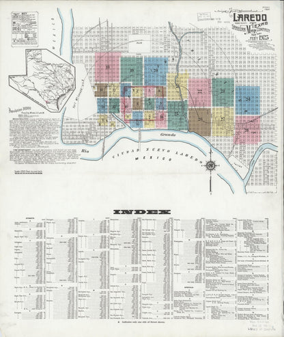 Sanborn Fire Insurance Map from Laredo, Webb County, Texas (1925), Sheet #0001 - Historic Sanborn Fire Insurance Map Print, vintage old map wall art, antique decor, genealogy gift, Texas Texas map