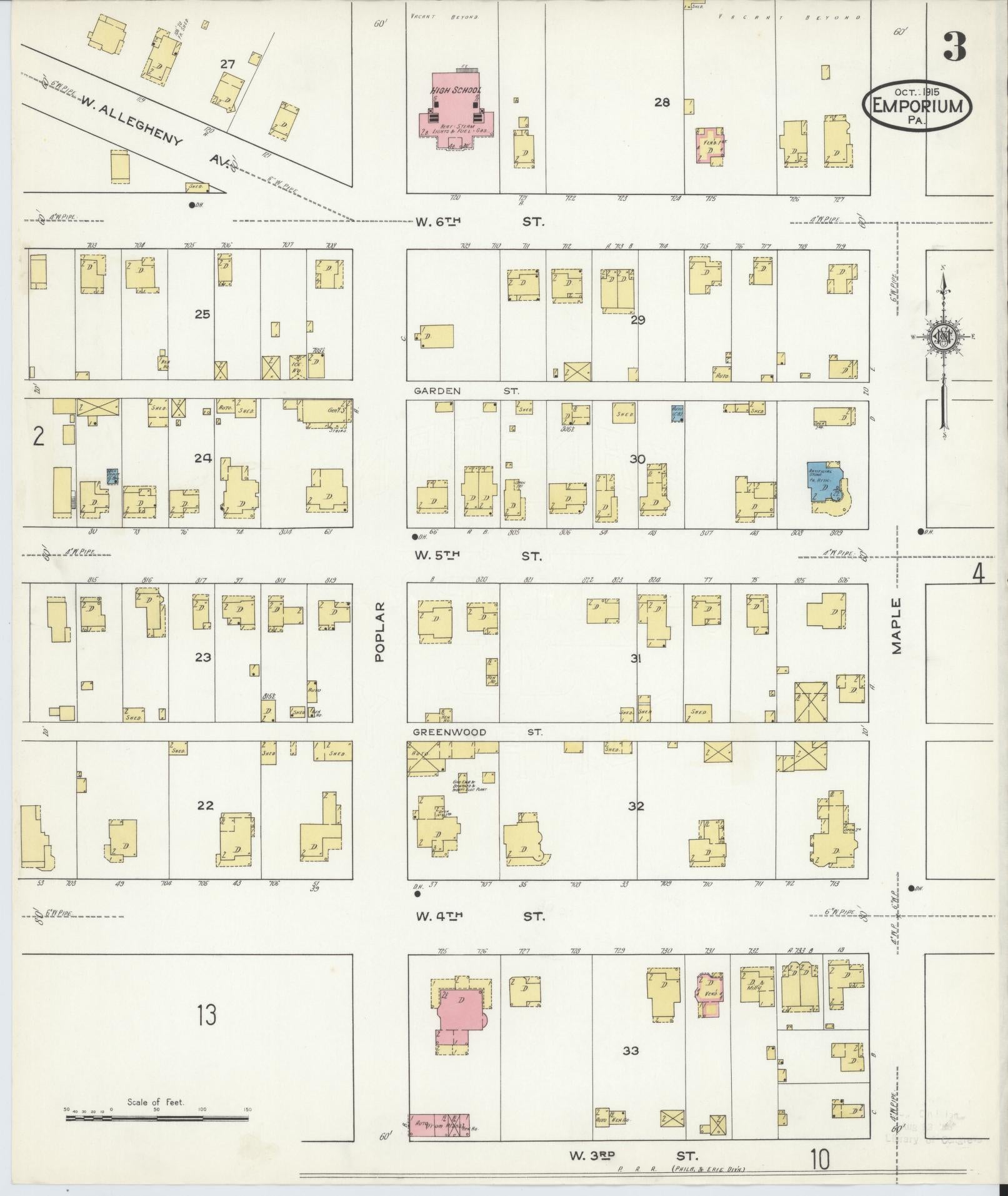Sanborn Fire Insurance Map from Emporium, Cameron County, Pennsylvania (1915), Sheet #0003 - Historic Sanborn Fire Insurance Map Print, vintage old map wall art, antique decor, genealogy gift, Pennsylvania Pennsylvania map