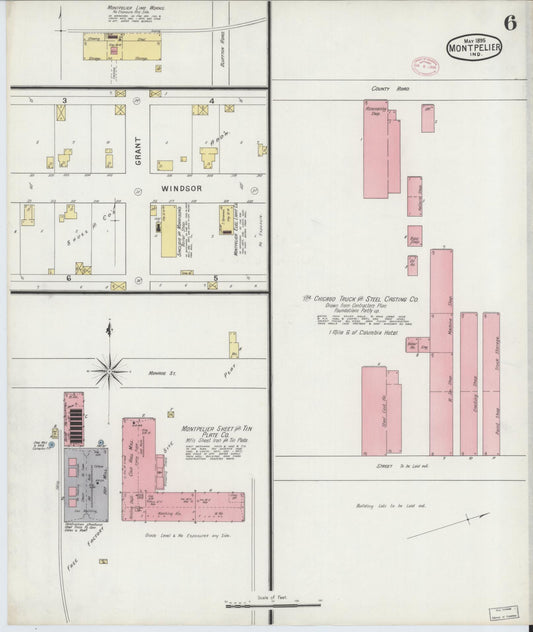 Sanborn Fire Insurance Map from Montpelier, Blackford County, Indiana (1895), Sheet #0006 - Historic Sanborn Fire Insurance Map Print, vintage old map wall art, antique decor, genealogy gift, Indiana Indiana map