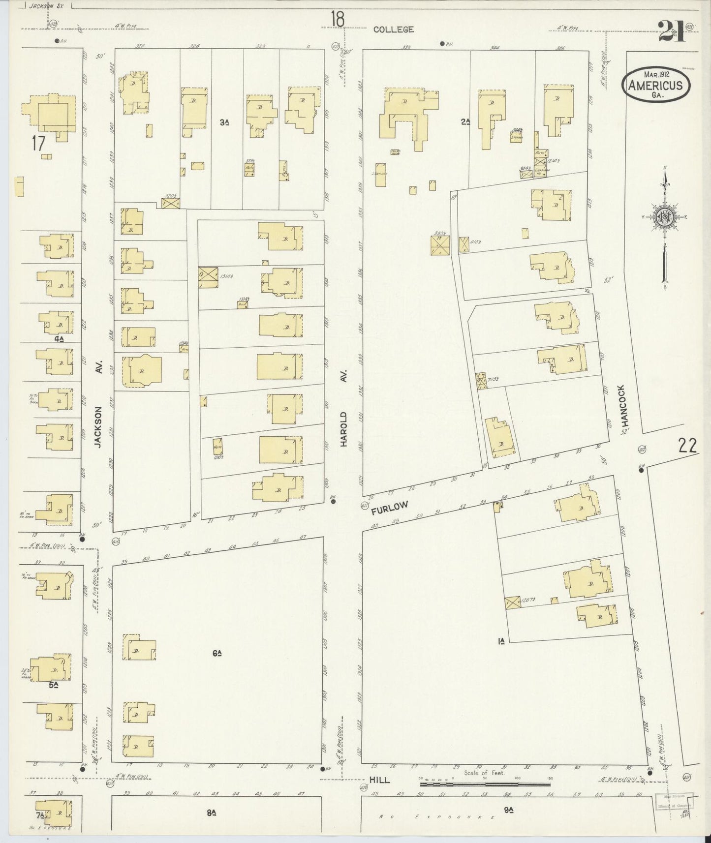 Sanborn Fire Insurance Map from Americus, Sumter County, Georgia (1912), Sheet #0021 - Complete Map Set gallery image, historic Sanborn map, vintage wall art, Georgia Georgia