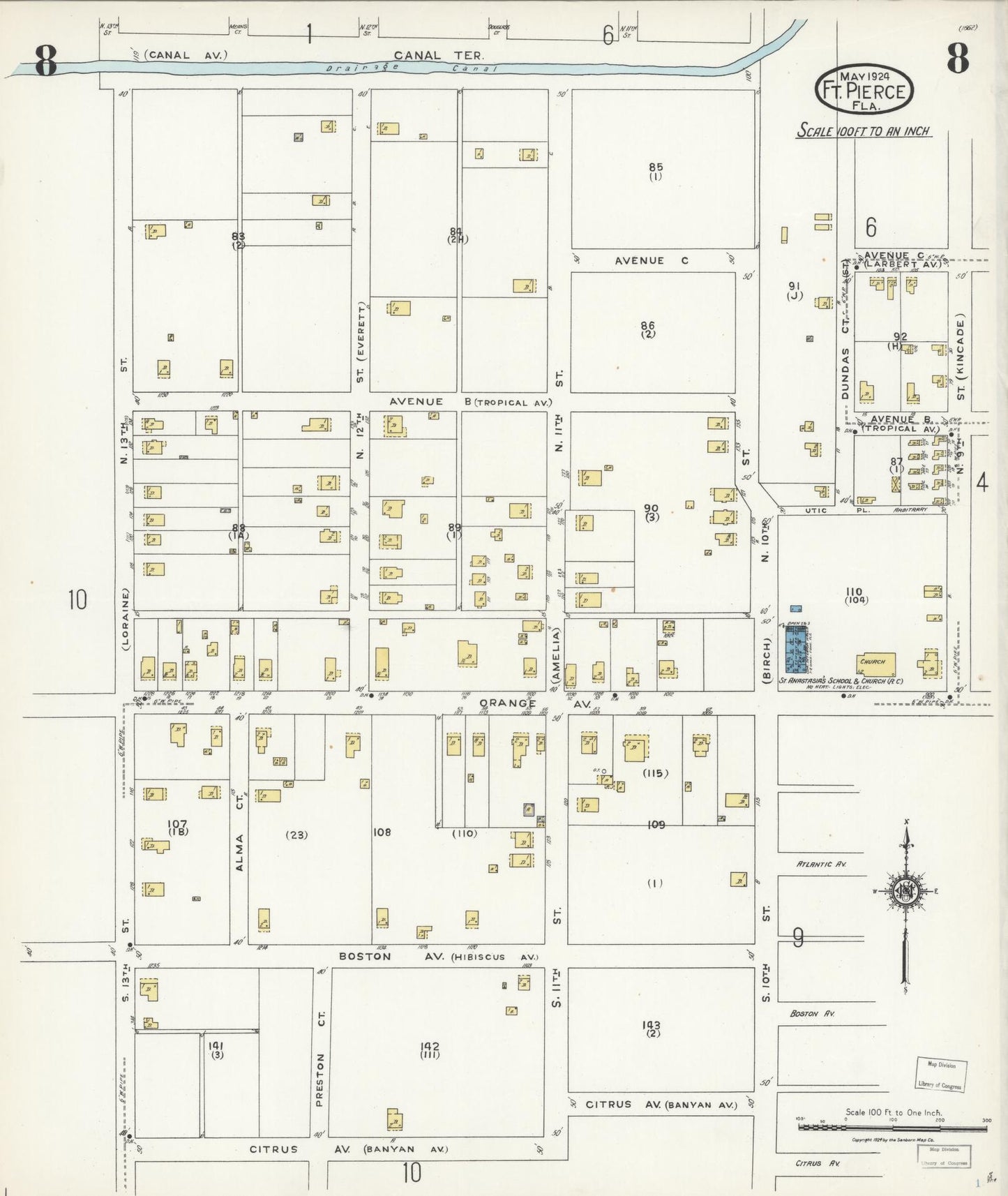 Sanborn Fire Insurance Map from Fort Pierce, St Lucie County, Florida (1924), Sheet #0008 - Complete Map Set gallery image, historic Sanborn map, vintage wall art, Florida Florida