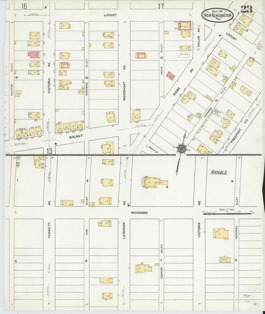 Sanborn Fire Insurance Map from New Kensington, Westmoreland County, Pennsylvania (1911), Sheet #0023 - Historic Sanborn Fire Insurance Map Print, vintage old map wall art, antique decor, genealogy gift, Pennsylvania Pennsylvania map