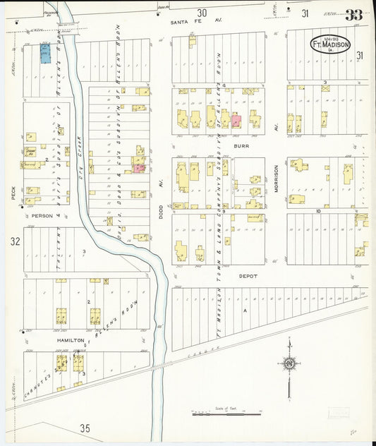 Sanborn Fire Insurance Map from Fort Madison, Lee County, Iowa (1913), Sheet #0033 - Historic Sanborn Fire Insurance Map Print, vintage old map wall art