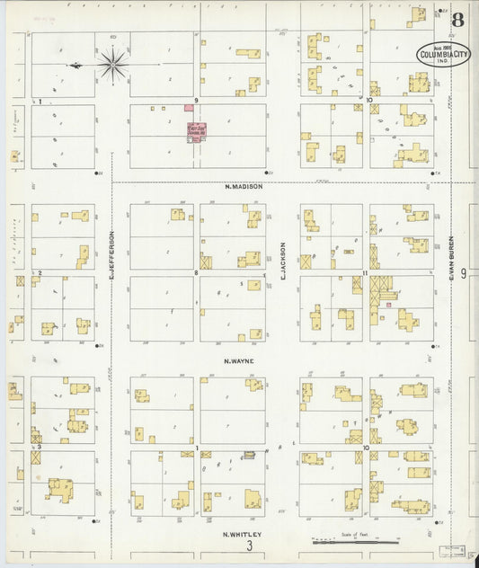 Sanborn Fire Insurance Map from Columbia City, Whitley County, Indiana (1905), Sheet #0008 - Historic Sanborn Fire Insurance Map Print, vintage old map wall art, antique decor, genealogy gift, Indiana Indiana map