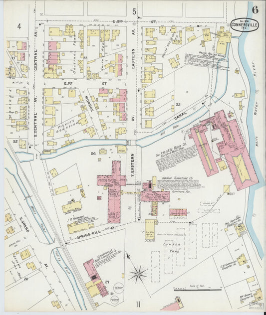 Sanborn Fire Insurance Map from Connersville, Fayette County, Indiana (1896), Sheet #0006 - Historic Sanborn Fire Insurance Map Print, vintage old map wall art, antique decor, genealogy gift, Indiana Indiana map