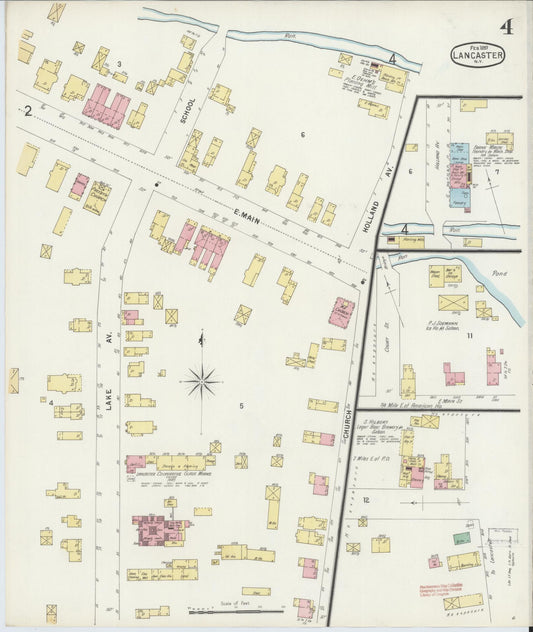 Sanborn Fire Insurance Map from Lancaster, Erie County, New York (1897), Sheet #0004 - Historic Sanborn Fire Insurance Map Print, vintage old map wall art, antique decor, genealogy gift, New York New York map