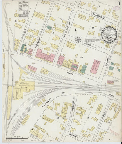Sanborn Fire Insurance Map from Ayer, Middlesex County, Massachusetts (1887), Sheet #0001 - Historic Sanborn Fire Insurance Map Print, vintage old map wall art, antique decor, genealogy gift, Massachusetts Massachusetts map