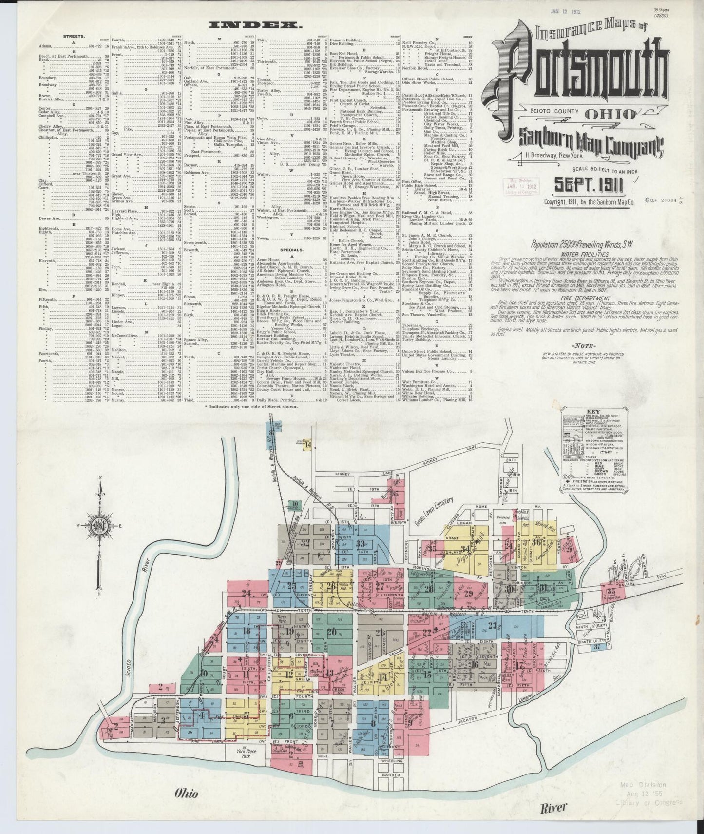 Sanborn Fire Insurance Map from Portsmouth, Scioto County, Ohio (1911), Sheet #0001 - Complete Map Set gallery image, historic Sanborn map, vintage wall art, Ohio Ohio