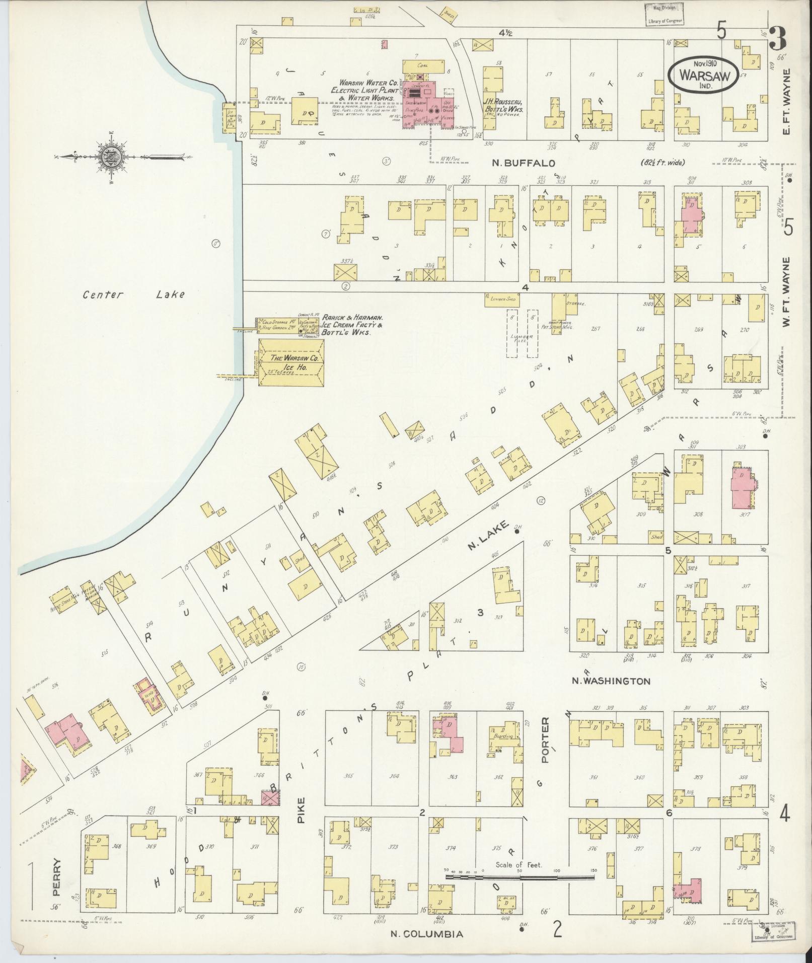 Sanborn Fire Insurance Map from Warsaw, Kosciusko County, Indiana (1910), Sheet #0003 - Complete Map Set gallery image, historic Sanborn map, vintage wall art, Indiana Indiana