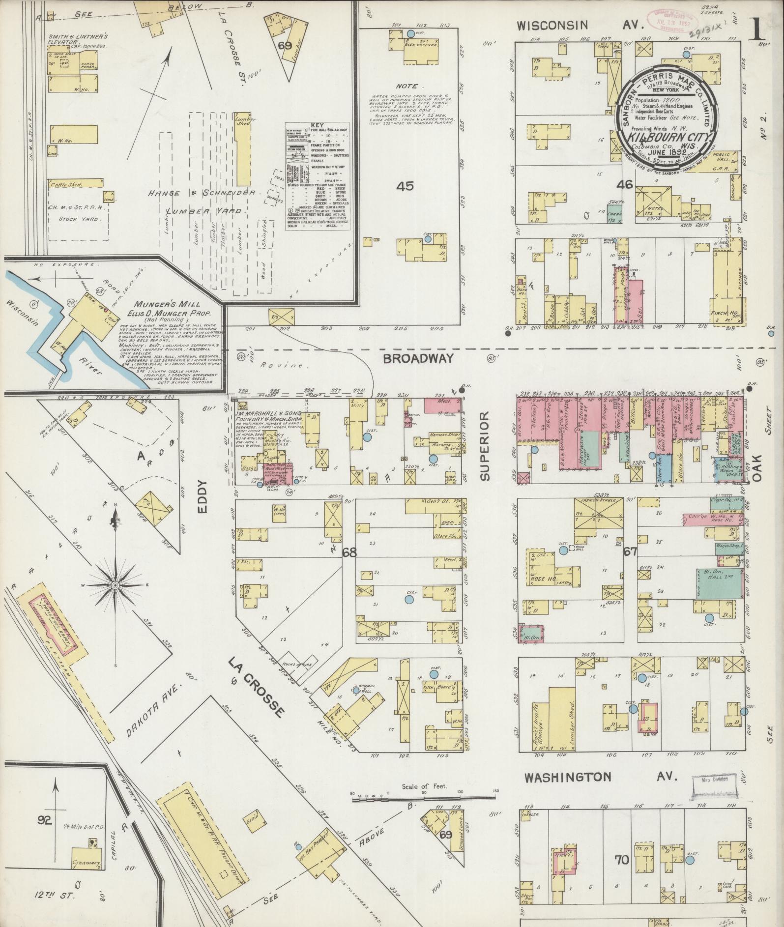 Sanborn Fire Insurance Map from Kilbourn, Columbia County, Wisconsin (1892), Sheet #0001 - Complete Map Set gallery image, historic Sanborn map, vintage wall art, Wisconsin Wisconsin