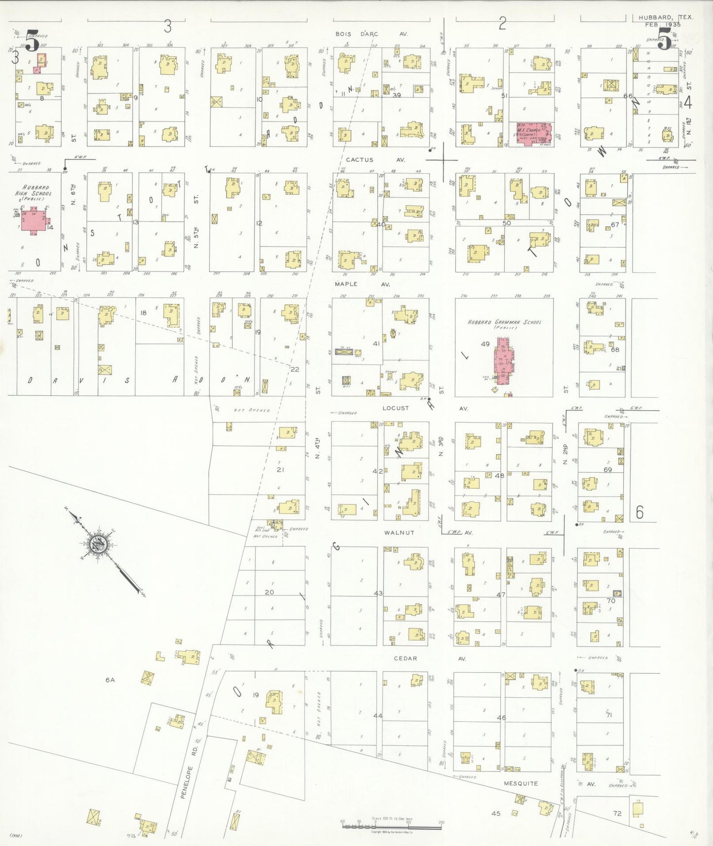Sanborn Fire Insurance Map from Hubbard, Hill County, Texas (1935), Sheet #0005 - Historic Sanborn Fire Insurance Map Print, vintage old map wall art, antique decor, genealogy gift, Texas Texas map