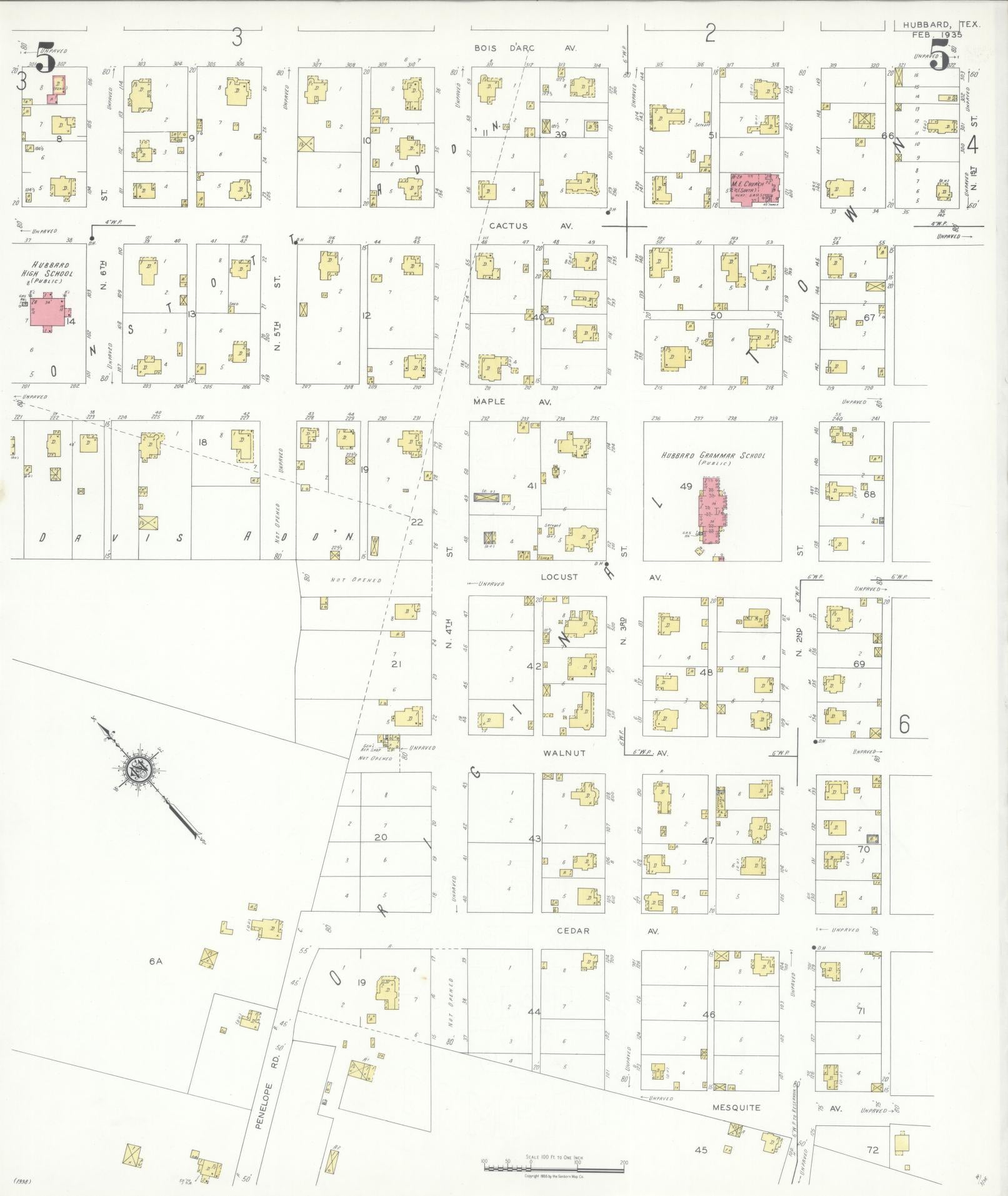 Sanborn Fire Insurance Map from Hubbard, Hill County, Texas (1935), Sheet #0005 - Historic Sanborn Fire Insurance Map Print, vintage old map wall art, antique decor, genealogy gift, Texas Texas map