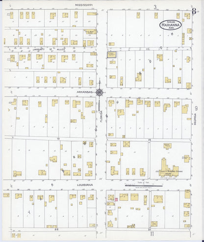 Sanborn Fire Insurance Map from Marianna, Lee County, Arkansas (1919), Sheet #0008 - Complete Map Set gallery image, historic Sanborn map, vintage wall art, Arkansas Arkansas