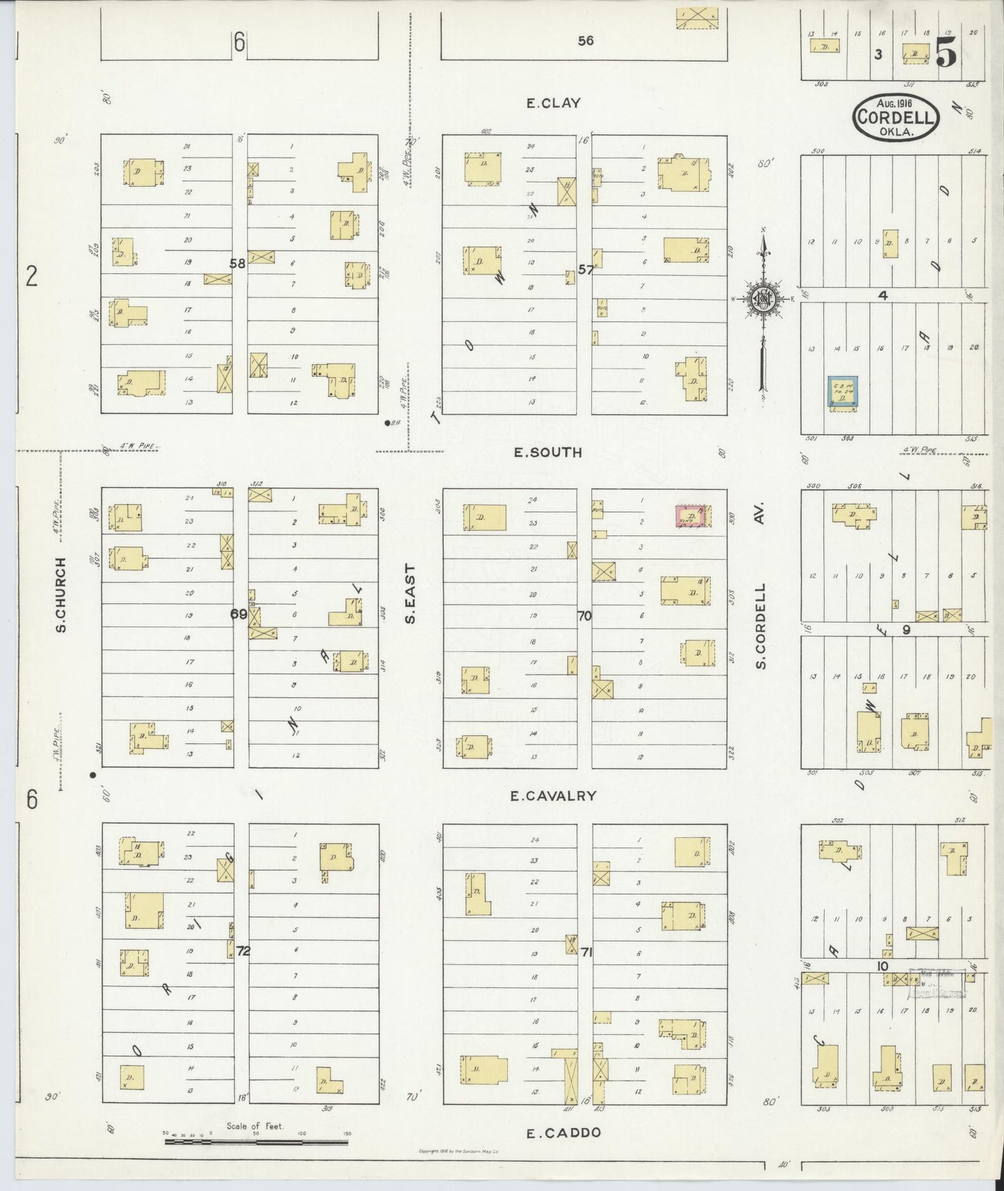 Sanborn Fire Insurance Map from Cordell, Washita County, Oklahoma (1916), Sheet #0005 - Complete Map Set gallery image, historic Sanborn map, vintage wall art, Oklahoma Oklahoma