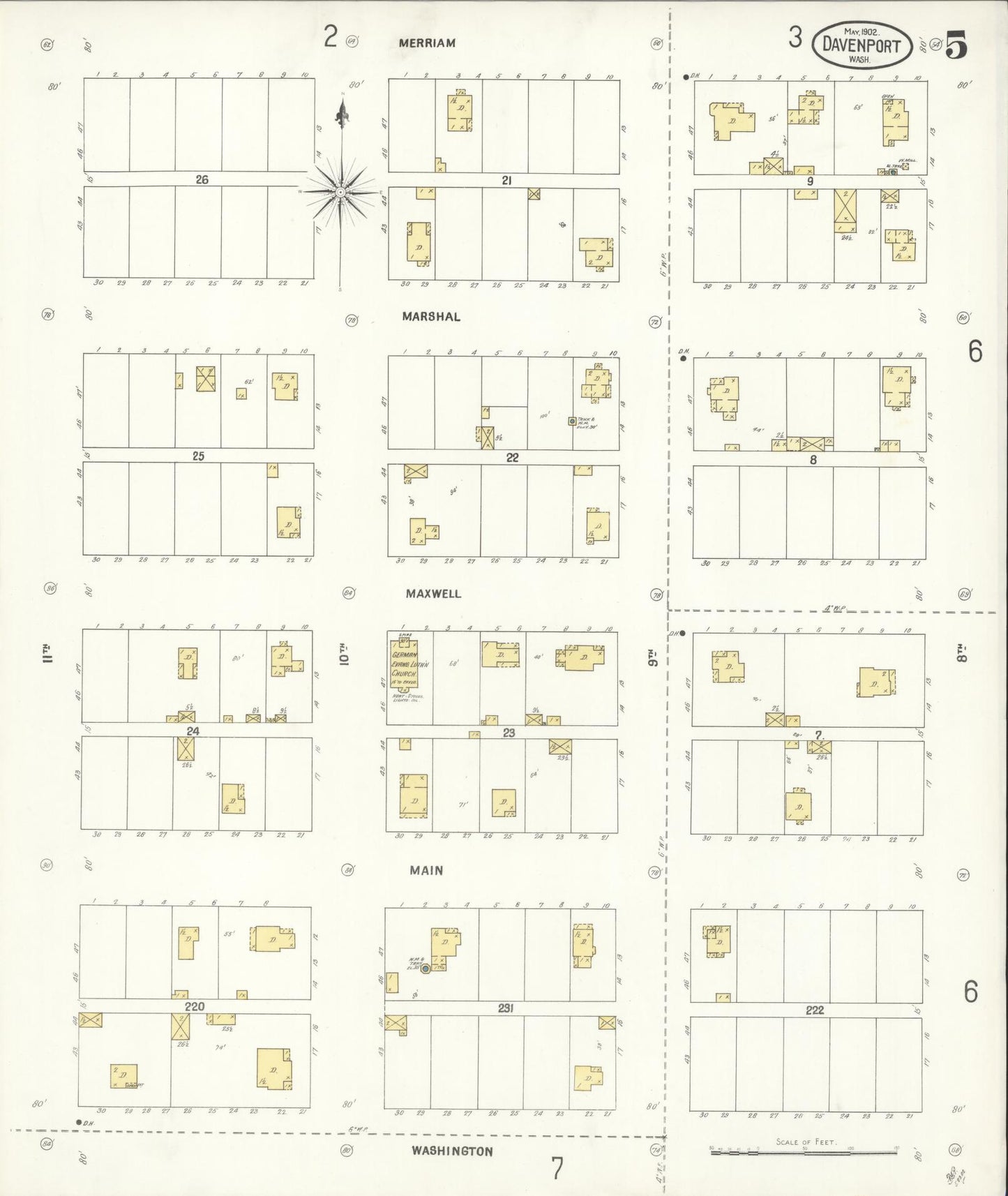 Sanborn Fire Insurance Map from Davenport, Lincoln County, Washington (1902), Sheet #0005 - Complete Map Set gallery image, historic Sanborn map, vintage wall art, Washington Washington