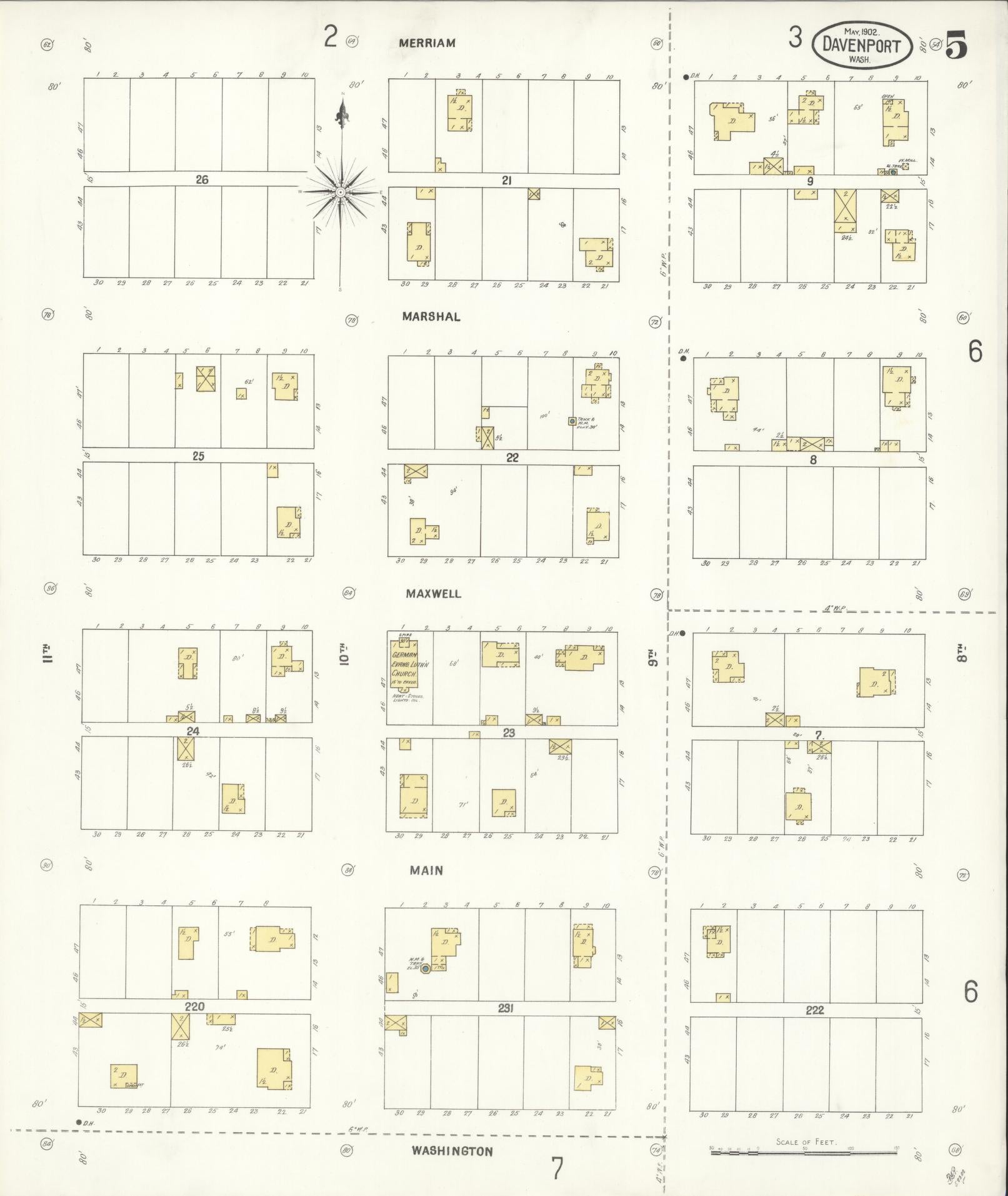 Sanborn Fire Insurance Map from Davenport, Lincoln County, Washington (1902), Sheet #0005 - Complete Map Set gallery image, historic Sanborn map, vintage wall art, Washington Washington
