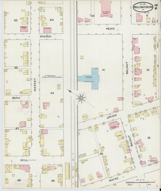 Sanborn Fire Insurance Map from Hollidaysburg, Blair County, Pennsylvania (1891), Sheet #0007 - Historic Sanborn Fire Insurance Map Print, vintage old map wall art, antique decor, genealogy gift, Pennsylvania Pennsylvania map