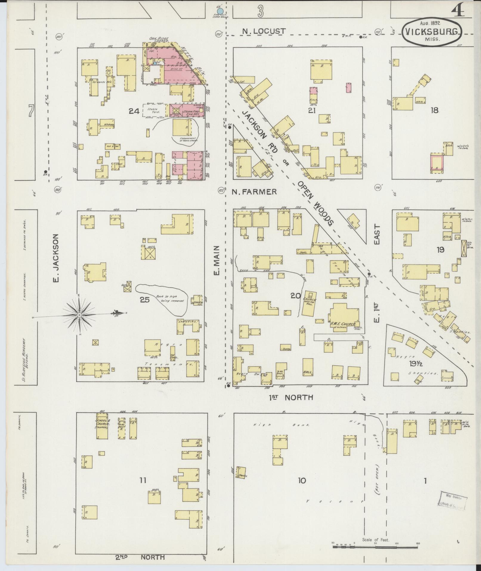 Sanborn Fire Insurance Map from Vicksburg, Warren County, Mississippi (1892), Sheet #0004 - Complete Map Set gallery image, historic Sanborn map, vintage wall art, Mississippi Mississippi
