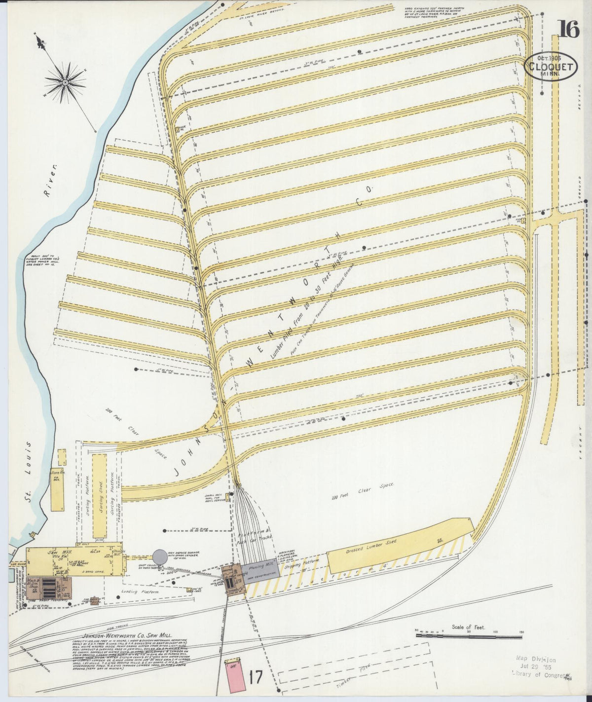 Sanborn Fire Insurance Map from Cloquet, Carlton County, Minnesota (1905), Sheet #0016 - Historic Sanborn Fire Insurance Map Print, vintage old map wall art, antique decor, genealogy gift, Minnesota Minnesota map