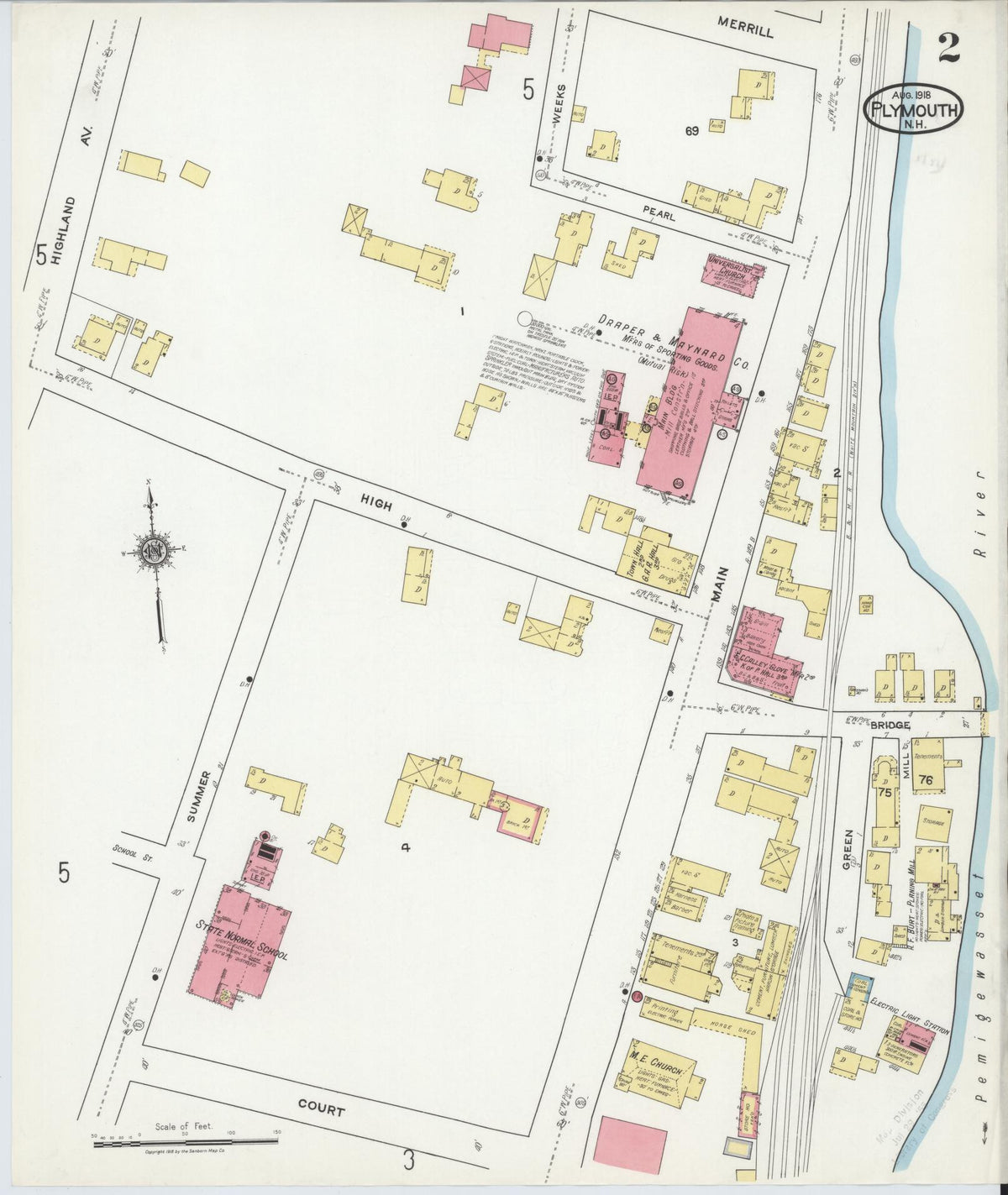 Sanborn Fire Insurance Map from Plymouth, Grafton County, New Hampshire (1918), Sheet #0002 - Complete Map Set gallery image, historic Sanborn map, vintage wall art, New Hampshire New Hampshire