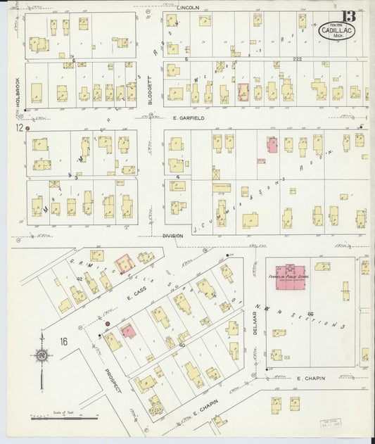 Sanborn Fire Insurance Map from Cadillac, Wexford County, Michigan (1914), Sheet #0013 - Historic Sanborn Fire Insurance Map Print, vintage old map wall art, antique decor, genealogy gift, Michigan Michigan map