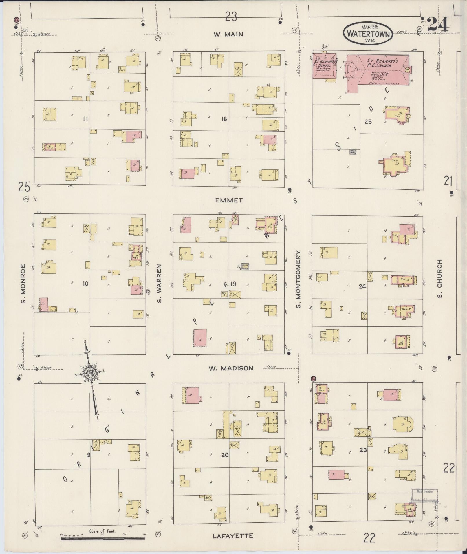 Sanborn Fire Insurance Map from Watertown, Jefferson County, Wisconsin (1915), Sheet #0025 - Complete Map Set gallery image, historic Sanborn map, vintage wall art, Wisconsin Wisconsin