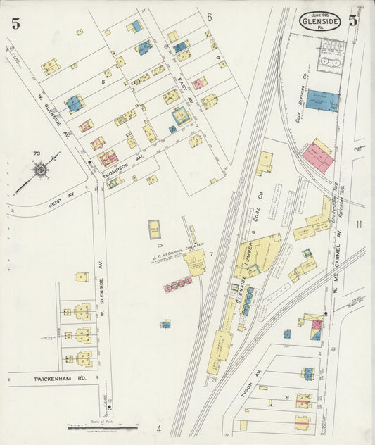 Sanborn Fire Insurance Map from Glenside, Montgomery County, Pennsylvania (1925), Sheet #0005 - Historic Sanborn Fire Insurance Map Print, vintage old map wall art, antique decor, genealogy gift, Pennsylvania Pennsylvania map