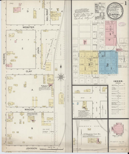 Sanborn Fire Insurance Map from Clinton, De Witt County, Illinois (1887), Sheet #0001 - Complete Map Set gallery image, historic Sanborn map, vintage wall art, Illinois Illinois