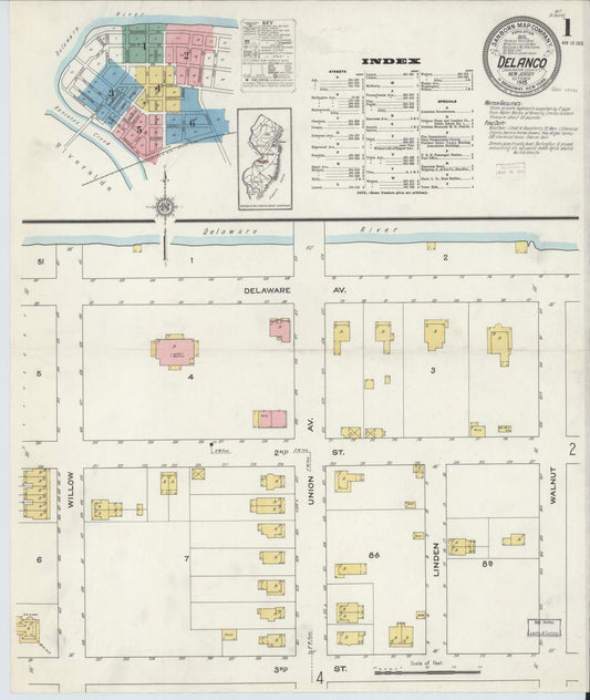 Sanborn Fire Insurance Map from Delanco, Burlington County, New Jersey (1915), Sheet #0001 - Historic Sanborn Fire Insurance Map Print, vintage old map wall art, antique decor, genealogy gift, New Jersey New Jersey map
