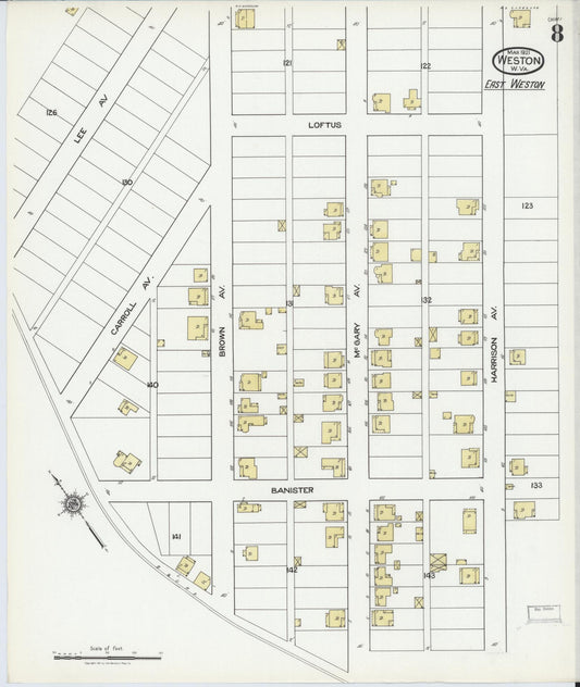 Sanborn Fire Insurance Map from Weston, Lewis County, West Virginia (1921), Sheet #0008 - Historic Sanborn Fire Insurance Map Print, vintage old map wall art, antique decor, genealogy gift, West Virginia West Virginia map