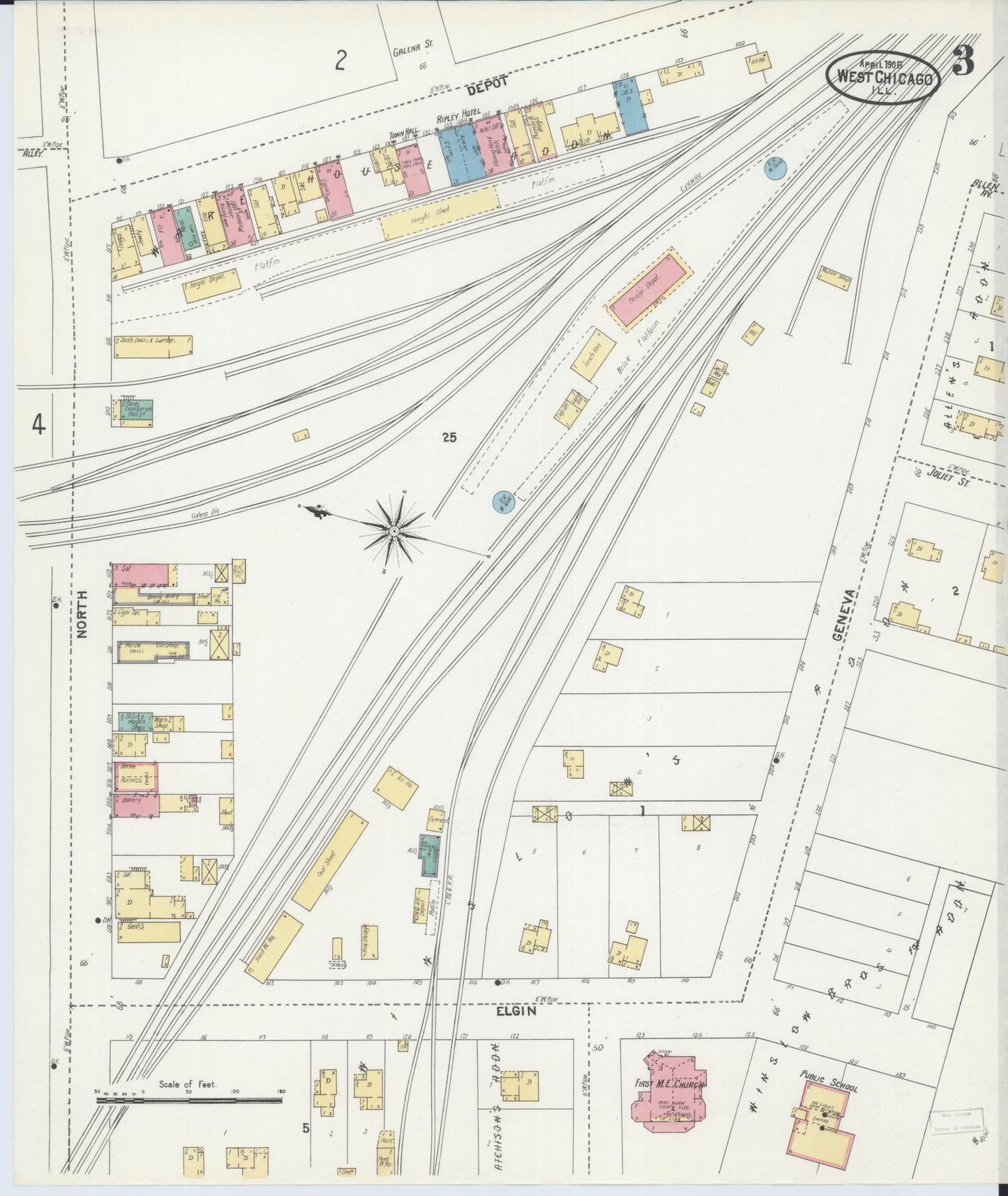 Sanborn Fire Insurance Map from West Chicago, Du Page County, Illinois (1905), Sheet #0003 - Complete Map Set gallery image, historic Sanborn map, vintage wall art, Illinois Illinois