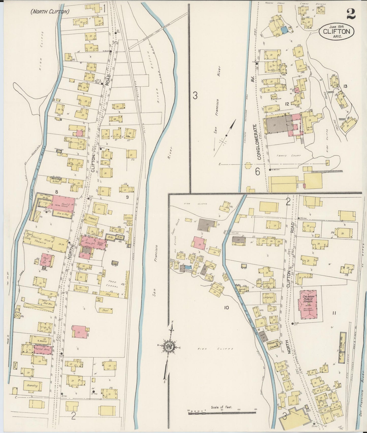 Sanborn Fire Insurance Map from Clifton, Greenlee County, Arizona (1914), Sheet #0002 - Complete Map Set gallery image, historic Sanborn map, vintage wall art, Arizona Arizona